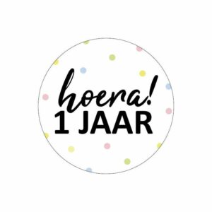 Sticker 40 mm (5 stuks) | Hoera! 1 jaar