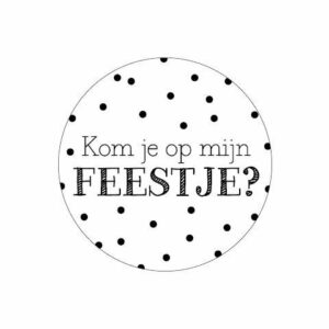 Sticker rond 40 mm (5 stuks) | Kom je ook op mijn feestje?