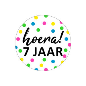 Sticker rond 40 mm (5 stuks) | Hoera, 7 jaar!