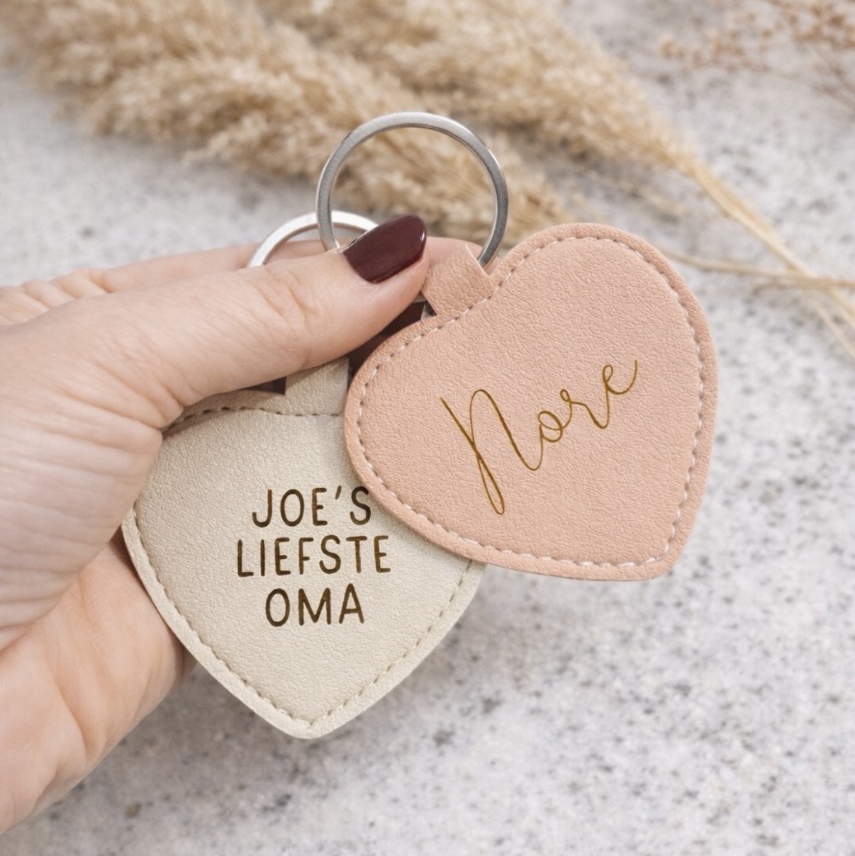 Leren hanger met naam - hartje