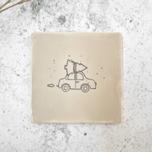 Tegeltje - beige | auto met kerstboom