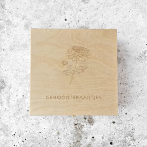 Bewaarkistje - geboortekaartjes - geboortebloem november (chrysant)